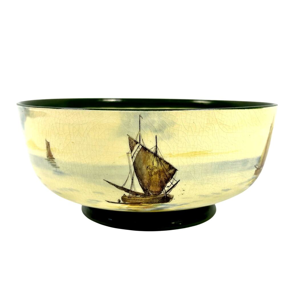 Antique Royal Doulton “Ships" Hand Painted Footed Fruit Bowl-Extremely Rare-Flaw